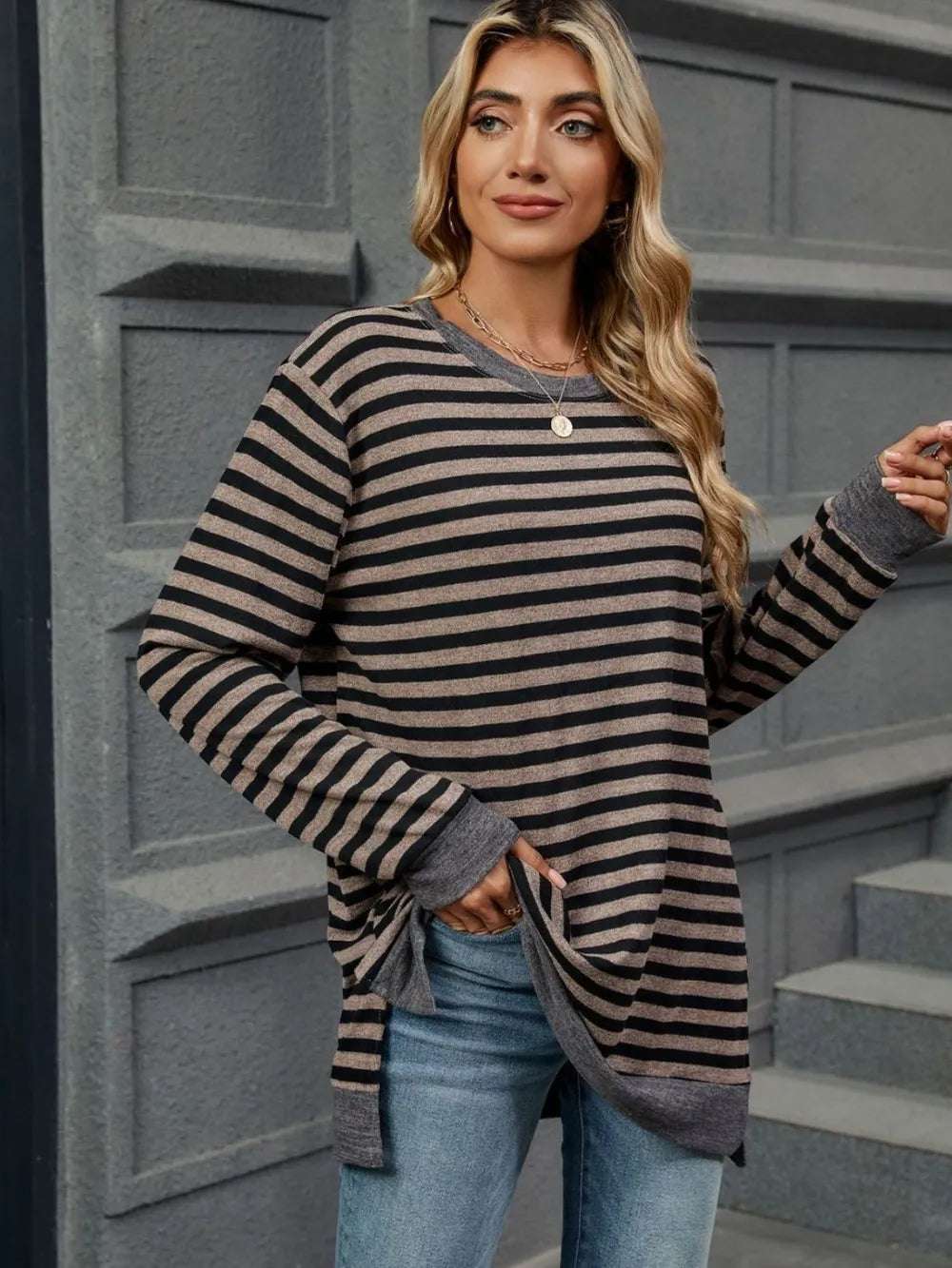 Camiseta Rayas Mujer Estilo Casual Unicolor