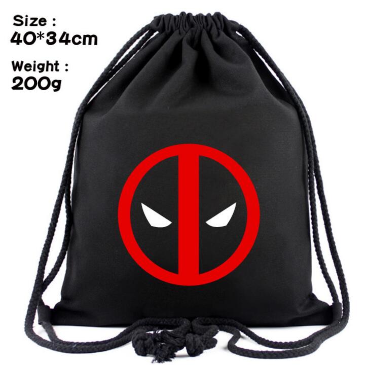 Bolsa de cuerda negra con logo de Deadpool, ideal para llevar accesorios Deadpool exclusivos