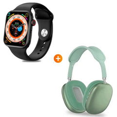 Reloj inteligente  con auriculares verdes, accesorios modernos para estilo de vida activo
