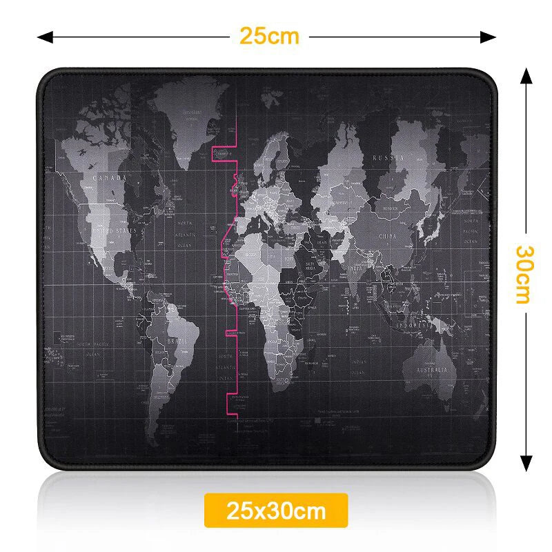 Alfombrilla gamer RGB de 25x30 cm con diseño de mapa mundial en colores oscuros