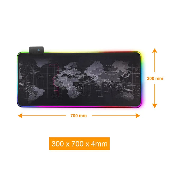 Alfombrilla gamer RGB con diseño de mapa mundial de 300 x 700 x 4 mm, ideal para jugadores.