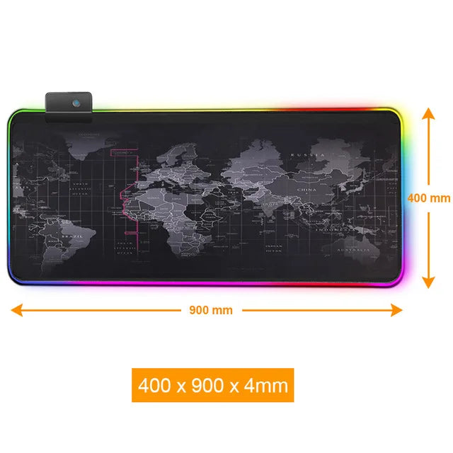 Alfombrilla gamer RGB con diseño de mapa mundial, tamaño 400 x 900 x 4 mm