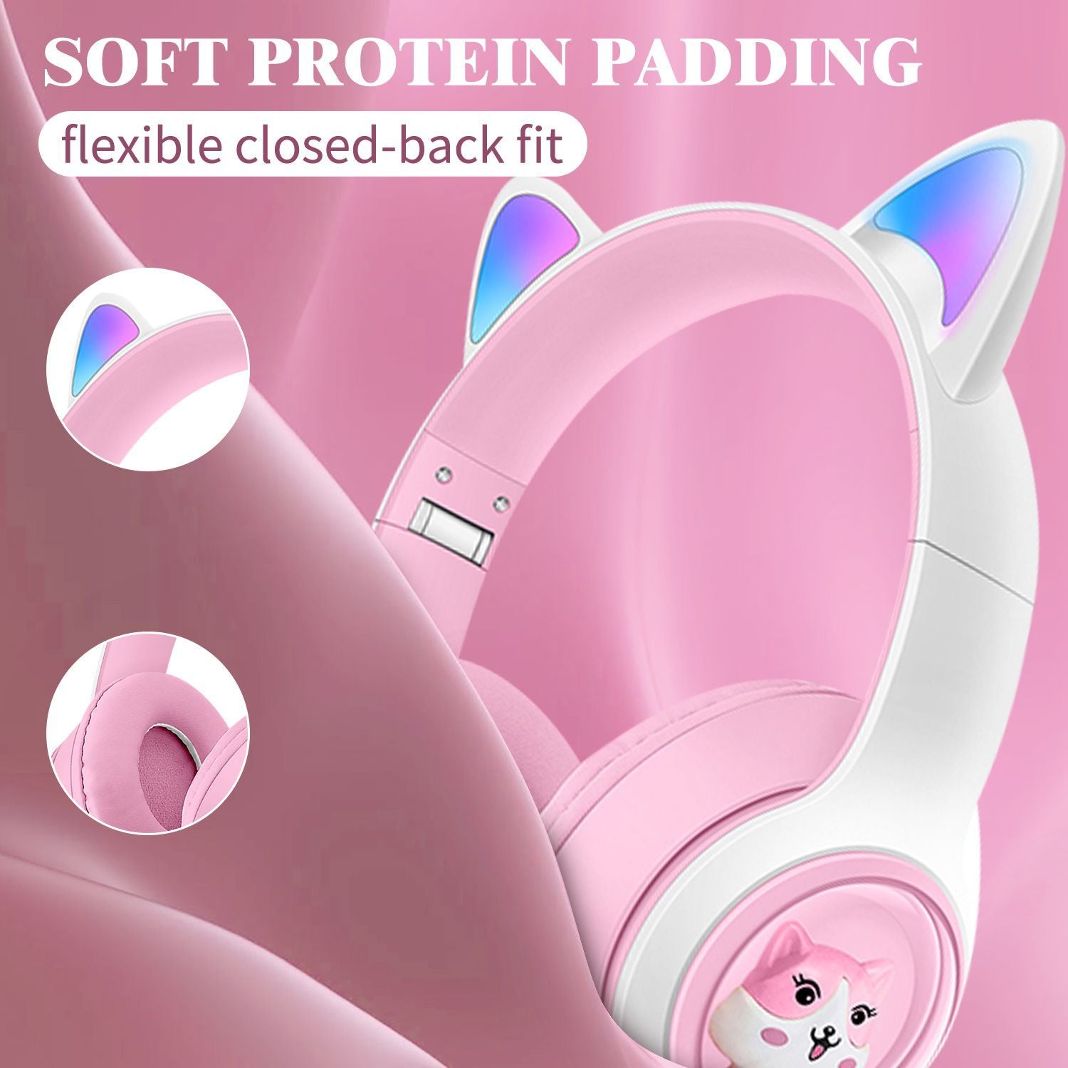 Auriculares bluetooth orejas de gato con almohadillas de proteína suave y diseño flexible para comodidad máxima