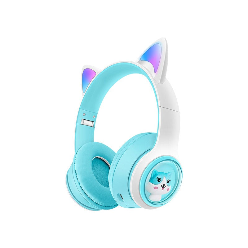 Auriculares bluetooth orejas de gato en color azul con diseño divertido y cómodo para niños