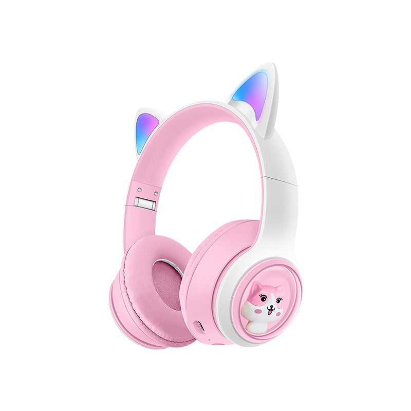 Auriculares bluetooth orejas de gato en color rosa con luces LED y diseño divertido para niños