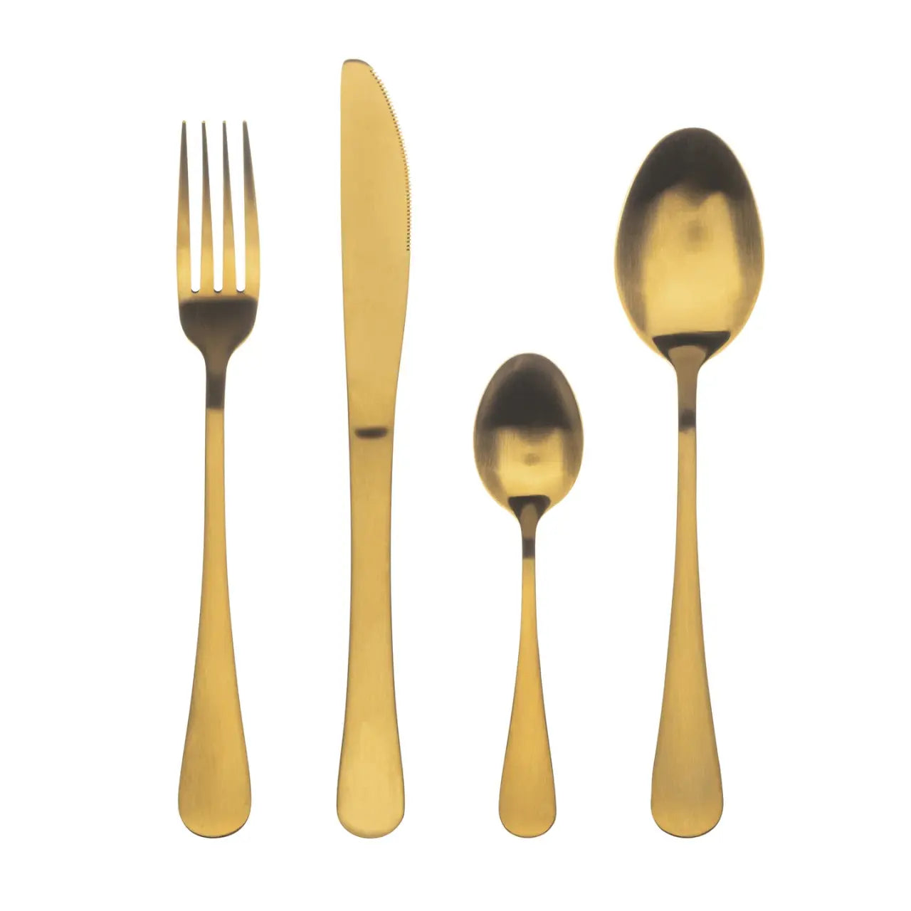 Juego de cubiertos Bergner Munich en color dorado, incluye cuchillo, tenedor y cucharas