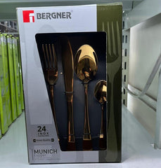 Juego de cubiertos Bergner Munich con acabado dorado y 24 piezas de acero inoxidable