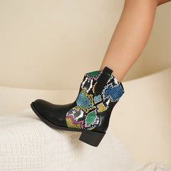 Botas de moda color block mujer con diseño multicolor y tacón bajo, perfectas para cualquier ocasión