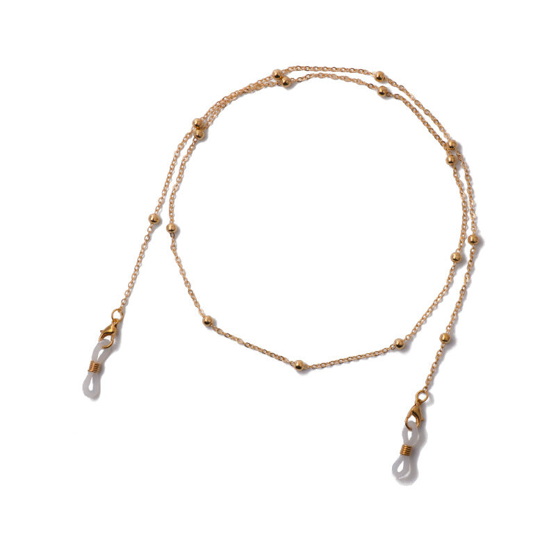 Cadena de perlas para gafas dorada con cuentas decorativas y sujetadores seguros