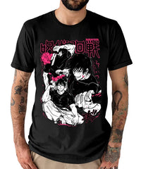 Camiseta Jujutsu Kaisen Toji Fushiguro en negro con diseño de personajes animados