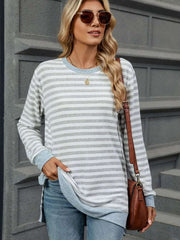 Camiseta rayas mujer gris y blanca de manga larga, ideal para el uso diario y combinaciones casuales