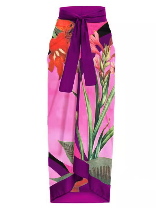 Conjunto de playa elegante con estampado floral colorido y cinta de ajuste para un look veraniego llamativo