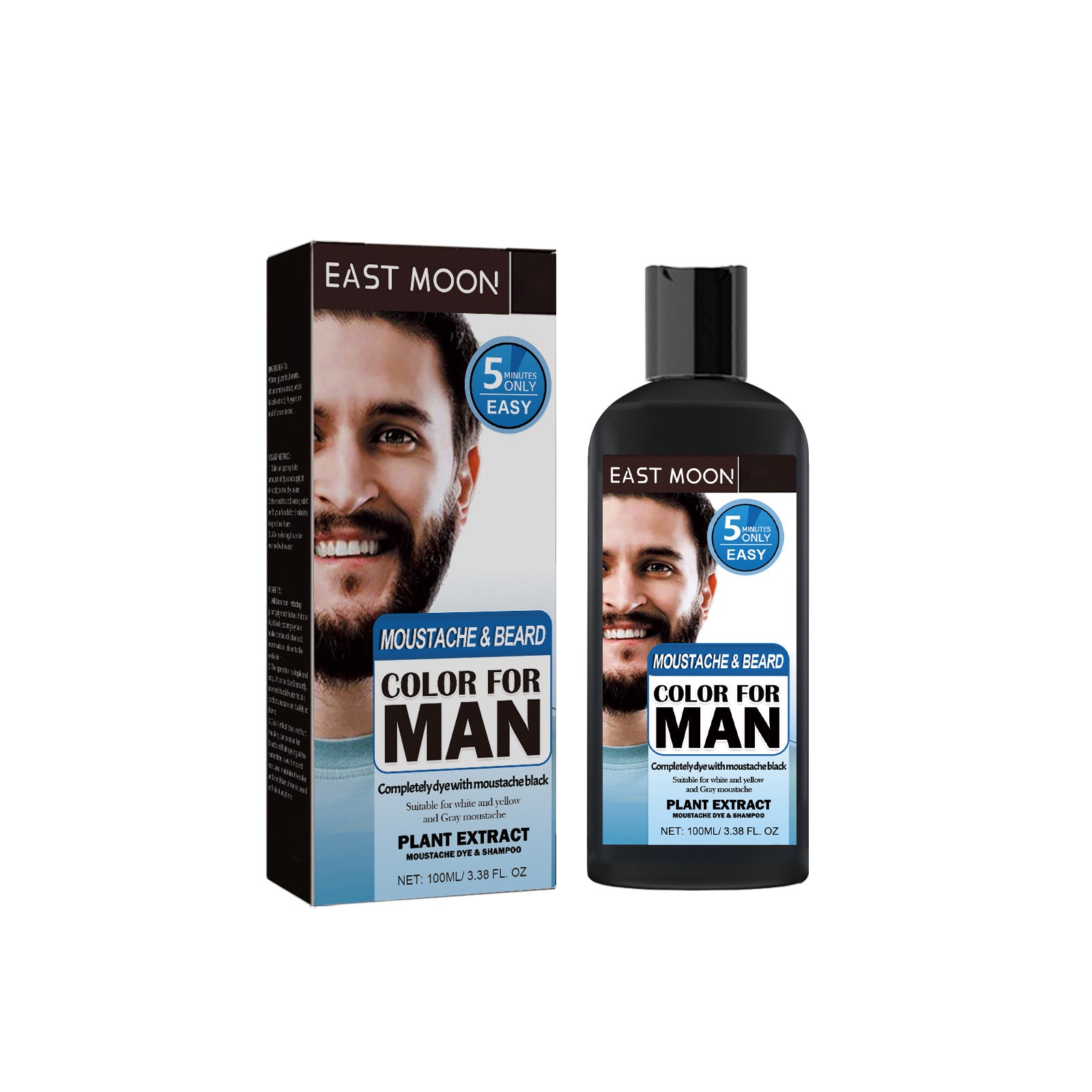 Tratamiento para barba de hombres East Moon en botella de 100 ml para teñir y cuidar la barba fácilmente