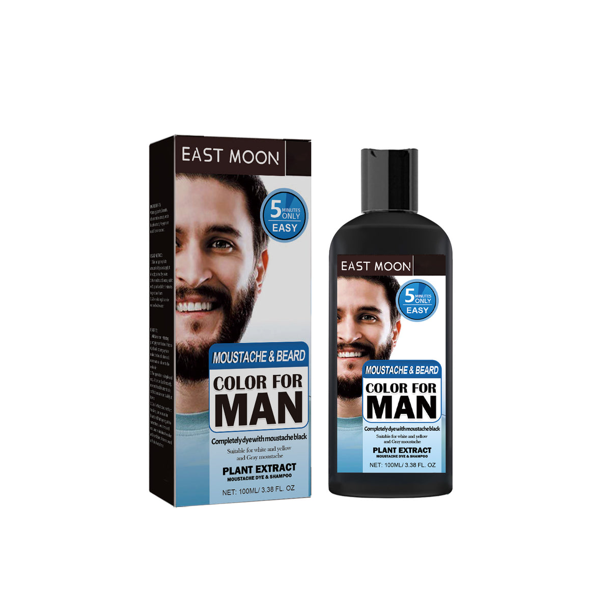Tratamiento para barba de hombres East Moon en botella de 100 ml con extracto vegetal para cubrir canas