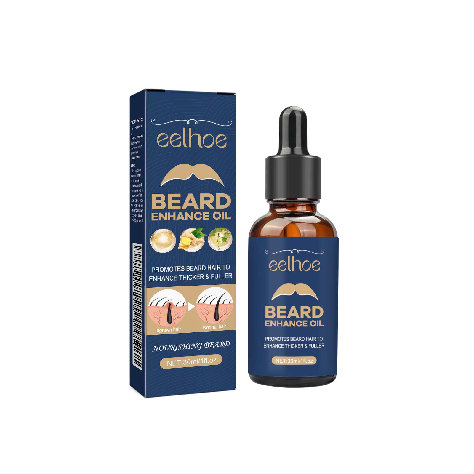 Aceite para barba de hombres Eelhoe en envase de 30ml para barba más densa y voluminosa