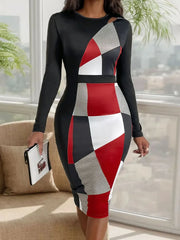 Falda cintura alta elegante en diseño geométrico con tonos negros, rojos y grises para ocasiones especiales