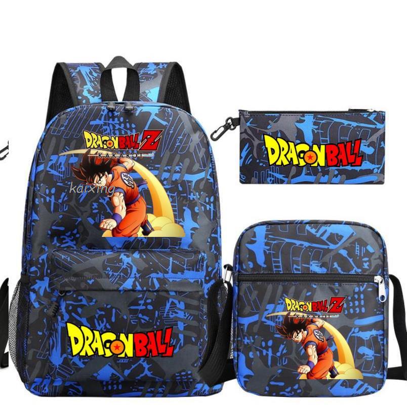 Mochila Dragon Ball juvenil negra con diseño de personajes animados y accesorios incluidos