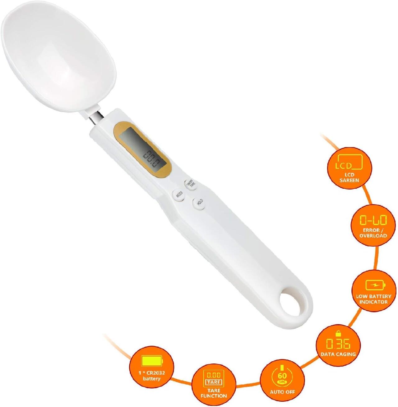 Cucharada medidora digital alimentos con pantalla LCD y funciones de auto apagado y bajo batería