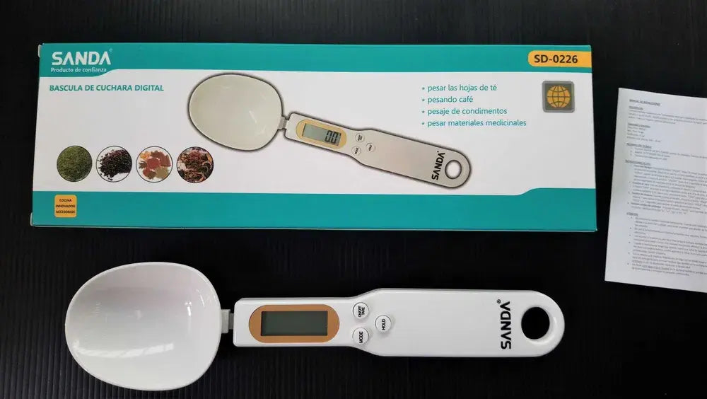 Medidor digital alimentos Sanda con pantalla LCD y cucharada para medir ingredientes con precisión