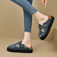 Mocasines con plataforma de eprolo en denim con diseño bordado y suela antideslizante