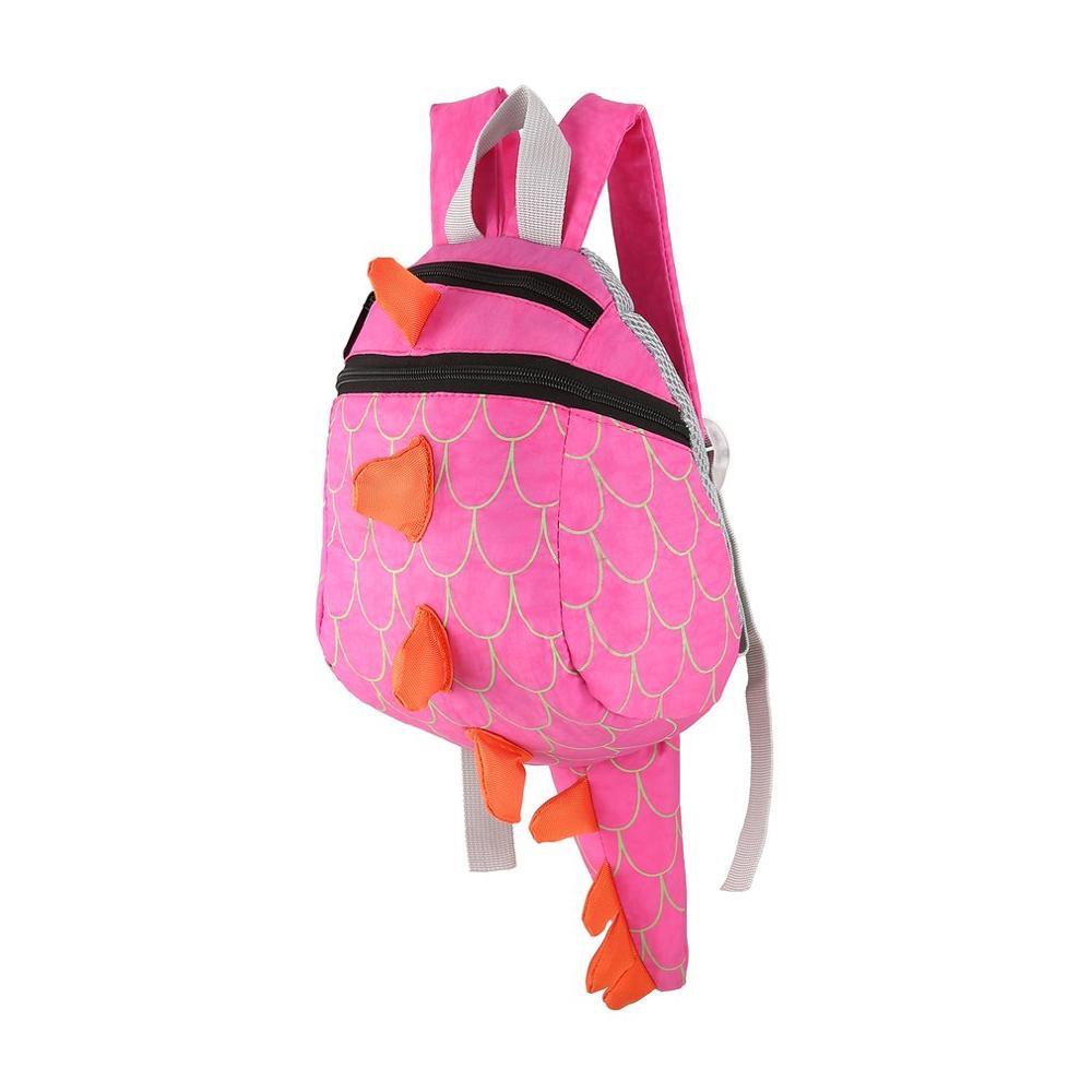 Mochila infantil dinosaurios rosa con detalles de escamas y cola para niños pequeños