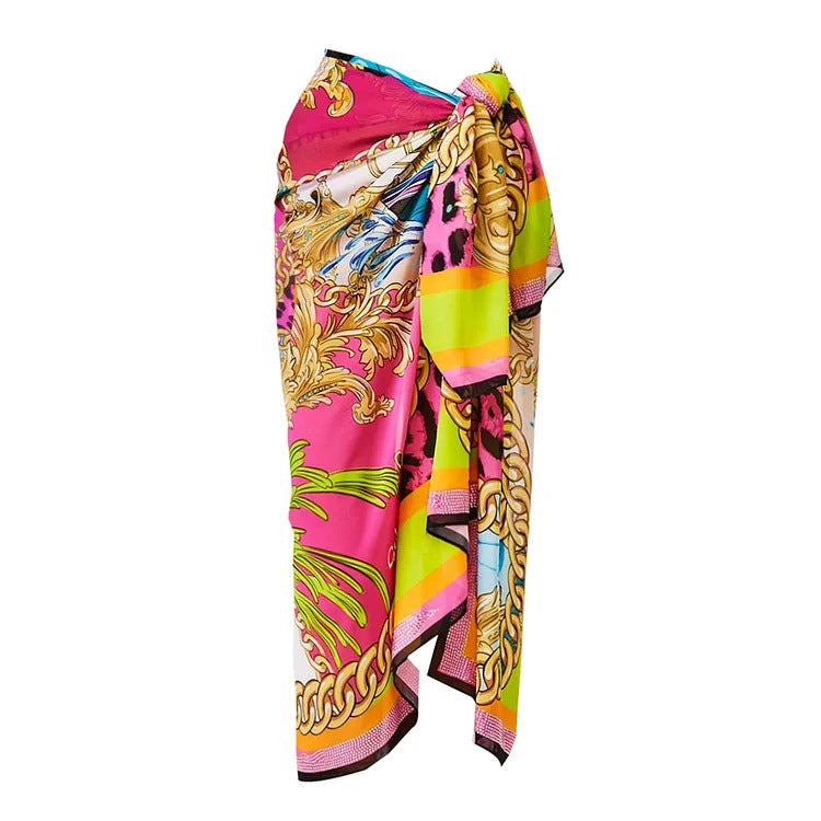 Sarong colorido con estampado vibrante, perfecto para la moda de playa exclusiva para mujeres