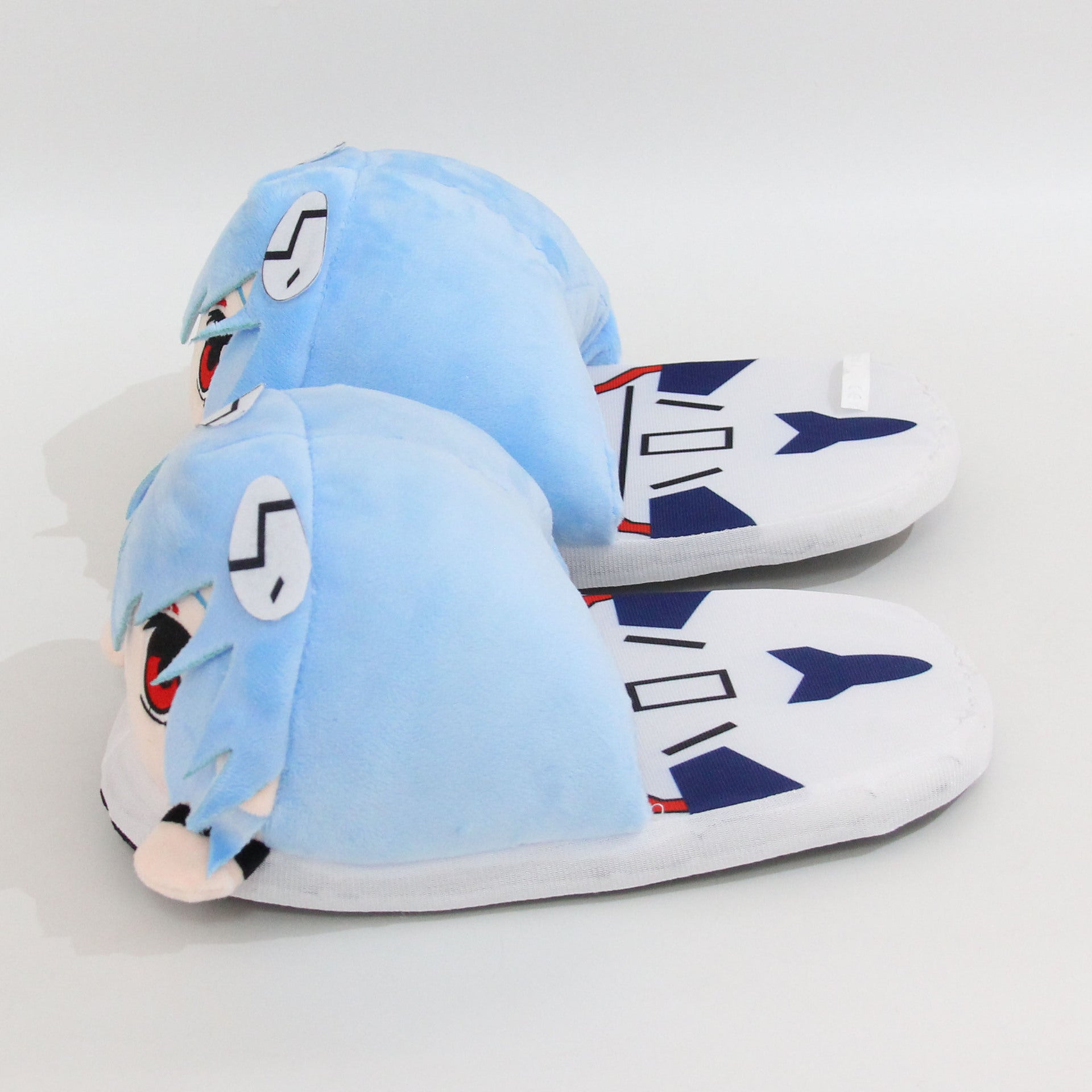 Pantuflas de peluche anime azules con diseño de personaje y suela suave para comodidad