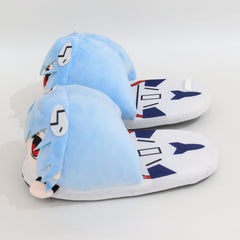 Pantuflas de peluche anime azules con diseño de personaje y suela suave para comodidad