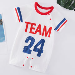 Peleles para bebés diseño con estampado 'TEAM 24' en color blanco, rojo y azul para comodidad infantil
