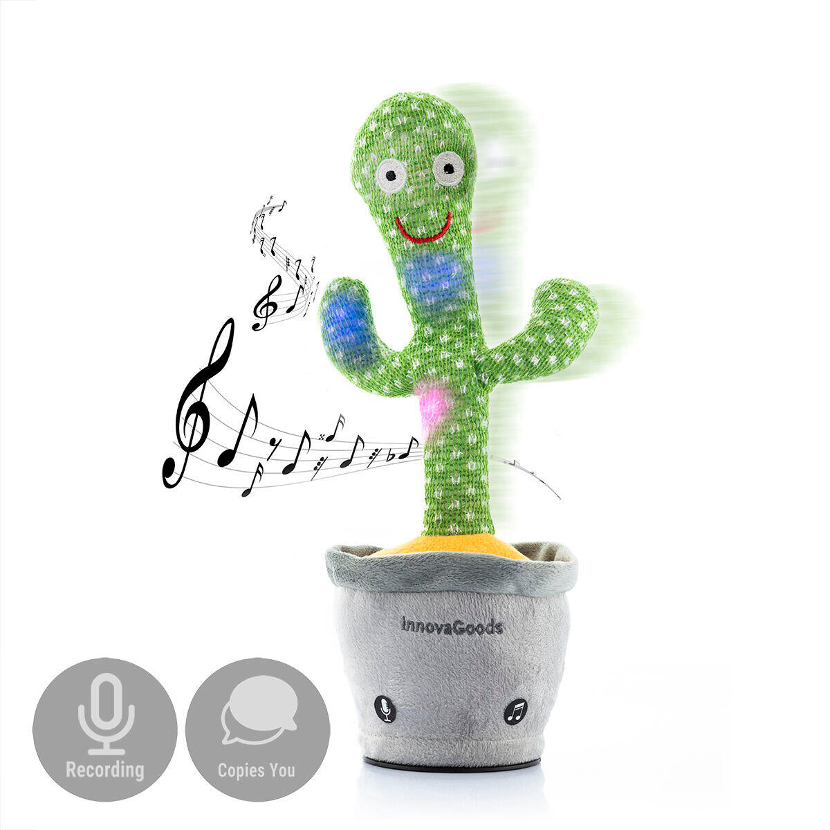 Cactus Bailarín y Parlanchín Recargable con Música y LED Multicolor Cacxi InnovaGoods: Diversión, Innovación y Tecnología en un Solo Juguete 🌵