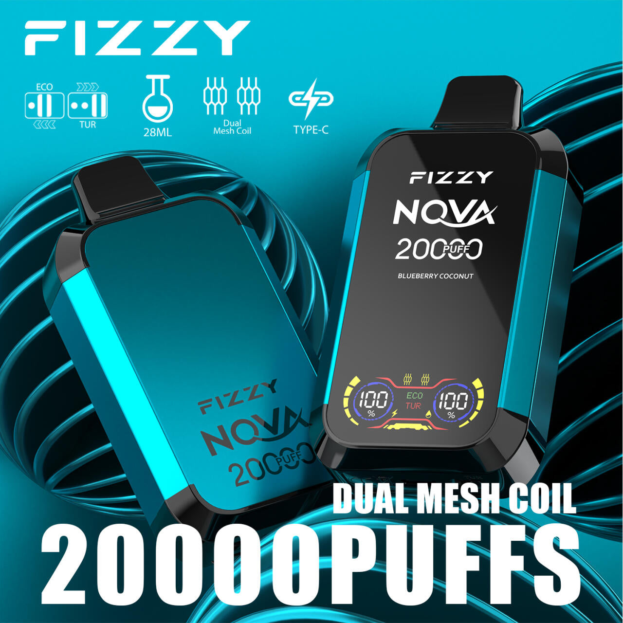 Pods Desechables Fizzy Nova 20,000 Caladas – Vapeo Intenso con Tecnología de Bobina de Malla Doble y 12 Sabores 🌿