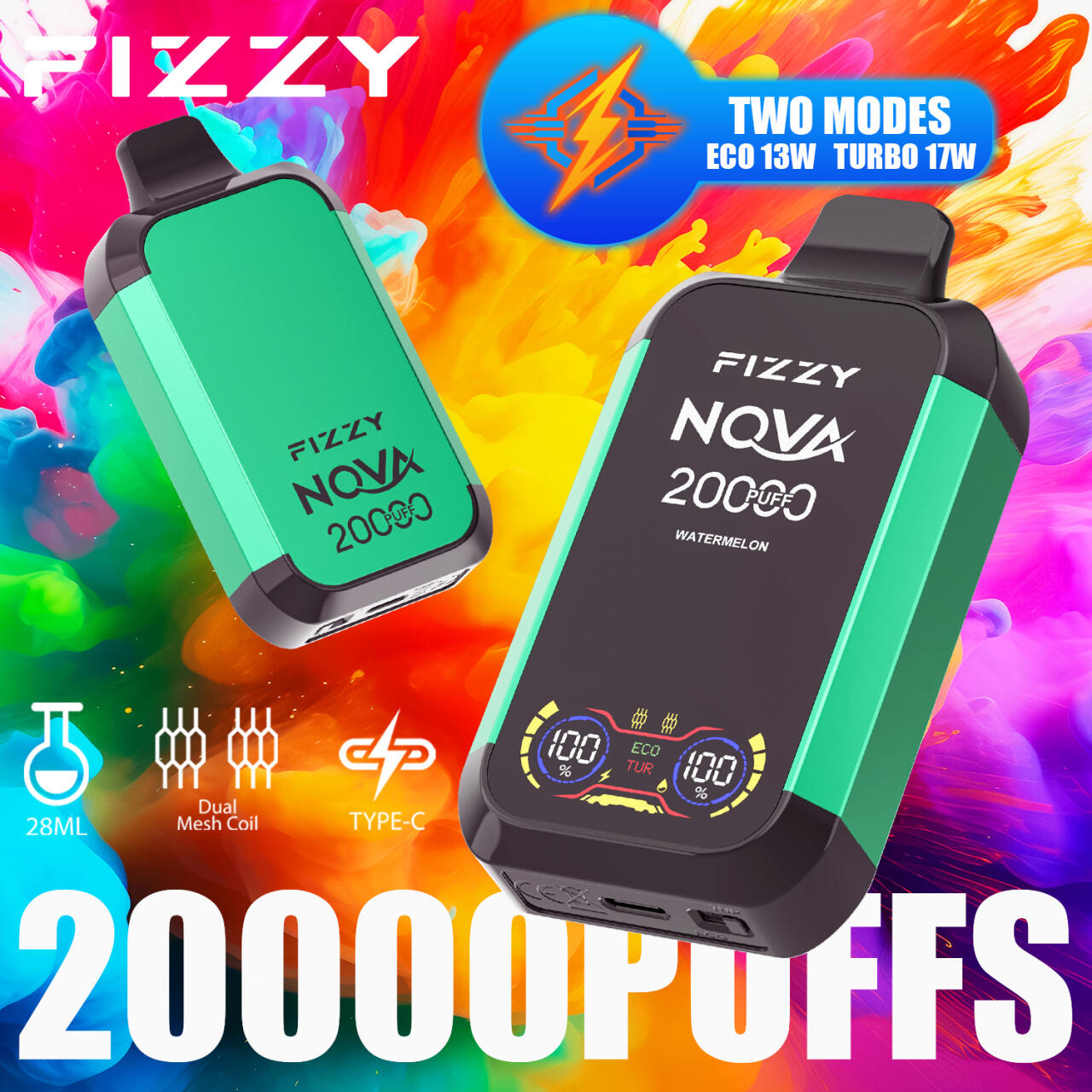 Pods Desechables Fizzy Nova 20,000 Caladas – Vapeo Intenso con Tecnología de Bobina de Malla Doble y 12 Sabores 🌿