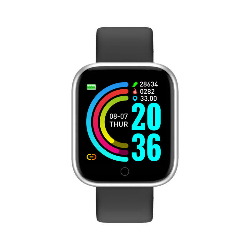Pulsera inteligente de salud Y68 con pantalla colorida mostrando la hora y actividad diaria