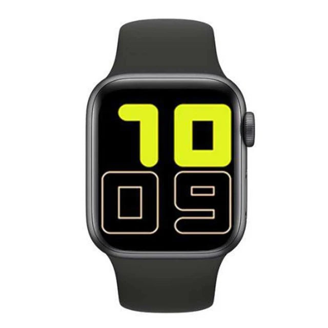 Reloj inteligente T500 con pantalla digital en negro y correa de silicona verde