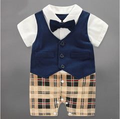 Conjunto de body bebé algodón suave con pajarita y pantalones de cuadros para ocasiones especiales