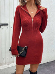 Vestido rojo de punto con cremallera, ideal para ropa de invierno moderna para mujer