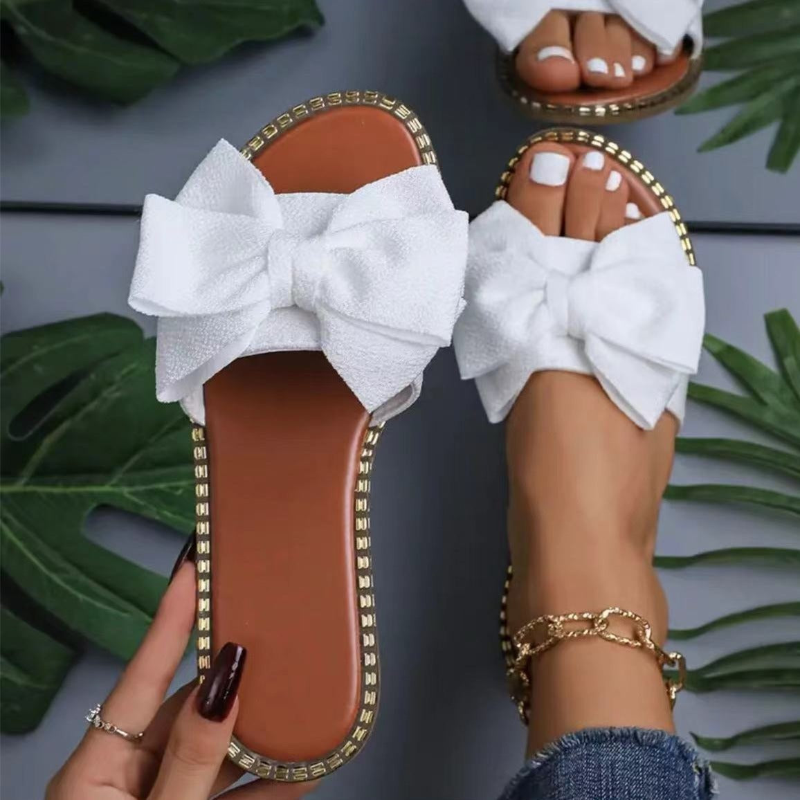 Sandalias de tela con lazo blancas, cómodas y elegantes, perfectas para el verano
