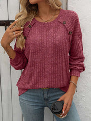 Sudadera de mujer de manga larga con botones en tono púrpura, ideal para looks informales