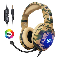 Auriculares gaming camuflaje con retroiluminación RGB y micrófono incorporado para una experiencia de juego inmersiva