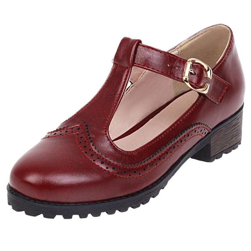 Zapatos retro mujer talla grande en color burdeos con diseño clásico y correa ajustable