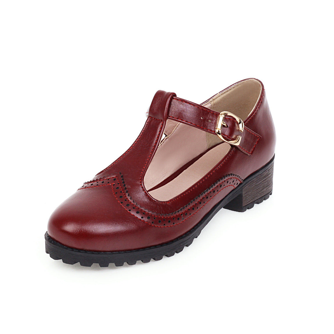 Zapatos retro mujer talla grande en color burdeos con detalle de hebilla y suela antideslizante